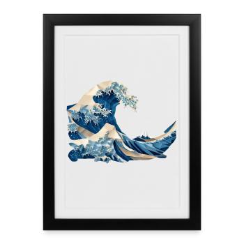 Hokusai Wave Japanese Origami Art Large Wave - Framed poster (27 × 37 cm) - black - Front