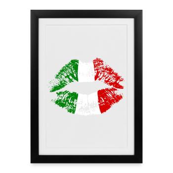 IItalia Kiss Kiss Lip Lipstick Italie Couleurs - Affiche encadrée (27 × 37 cm) - noir - Devant