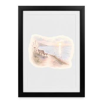 Bench by the sea – break in the morning light - Framed poster (27 × 37 cm) - black - Front