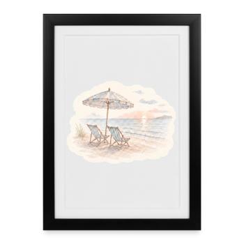 Matinée plage – Deux chaises au bord de la mer - Affiche encadrée (27 × 37 cm) - noir - Devant