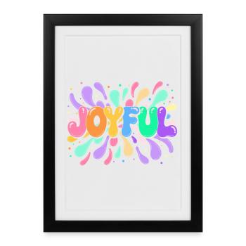 Lettrage Joyeux en éclats colorés - Affiche encadrée (27 × 37 cm) - noir - Devant