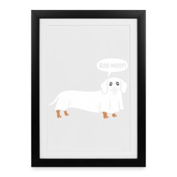 Dachshund Boo Woof - Ghost Funny Halloween Dog - Framed poster (27 × 37 cm) - black - Front