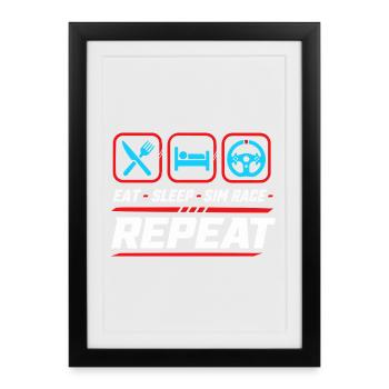 Eat sleep sim race repeat for sim racing fans - Framed poster (27 × 37 cm) - black - Front