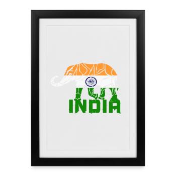 Inde Éléphant / Drapeau Cadeau De Couleur Nationale - Affiche encadrée (27 × 37 cm) - noir - Devant