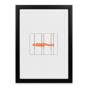 Figure humaine abstraite sur décor industriel - Affiche encadrée (27 × 37 cm) - noir - Devant