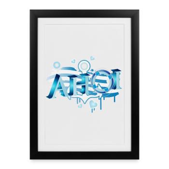 salutation d’un marin maritime avec lettrage Ahoi Graffiti - Affiche encadrée (27 × 37 cm) - noir - Devant
