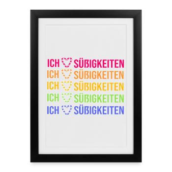 Naschkatzen Ich Liebe Süßigkeiten Nachspeise - Gerahmtes Poster (27 × 37 cm) - Schwarz - Vorne