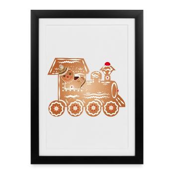 Gingerbread man as train driver in the gingerbread train - Framed poster (27 × 37 cm) - black - Front