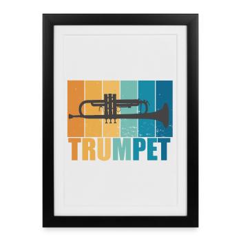 Trompette Vintage Musicien Instrument Cadeau - Affiche encadrée (27 × 37 cm) - noir - Devant