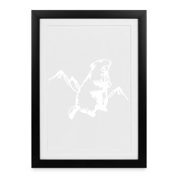 Marmotte avec montagnes - Affiche encadrée (27 × 37 cm) - noir - Devant