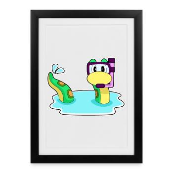 Snake Diver Snorkel Diving - Framed poster (27 × 37 cm) - black - Front