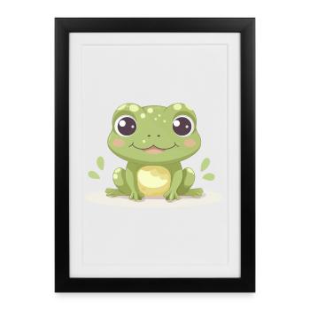Cute frog – Motif animalier amusant pour les fans de grenouilles - Affiche encadrée (27 × 37 cm) - noir - Devant