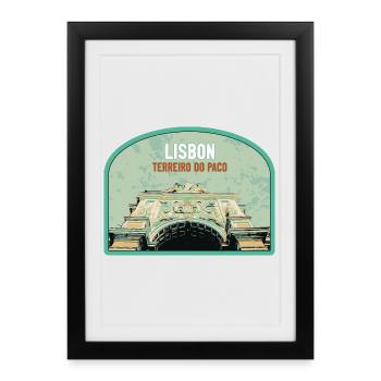 Écusson Lisbonne Porte Rue Augusta, Portugal - Affiche encadrée (27 × 37 cm) - noir - Devant
