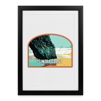 Illustration of Adraga Beach, Sintra Portugal - Framed poster (27 × 37 cm) - black - Front