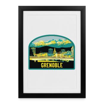 Grenoble : beauté de la capitale des Alpes - Affiche encadrée (27 × 37 cm) - noir - Devant
