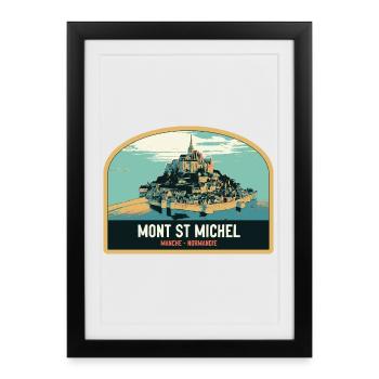 Illustration panoramique du Mont Saint Michel - Affiche encadrée (27 × 37 cm) - noir - Devant