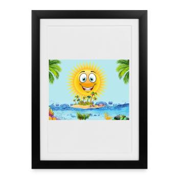 Sunny Island Cartoon Sun - Framed poster (27 × 37 cm) - black - Front
