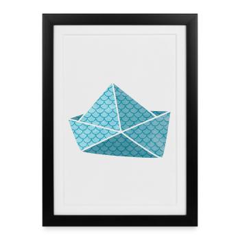 Bateau en papier hangar à poissons prêt pour les vacances bateau de navire - Affiche encadrée (27 × 37 cm) - noir - Devant