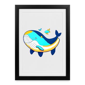 Friendly whale with baby whale - Framed poster (27 × 37 cm) - black - Front