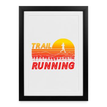 Trail running in orange sunset with mountains - Framed poster (27 × 37 cm) - black - Front