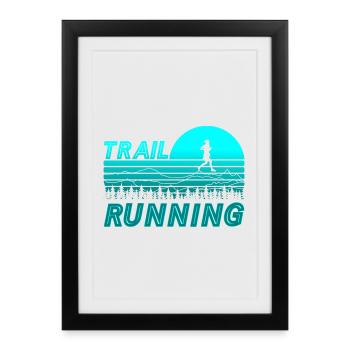 Trail running dans le coucher de soleil bleu avec des montagnes - Affiche encadrée (27 × 37 cm) - noir - Devant