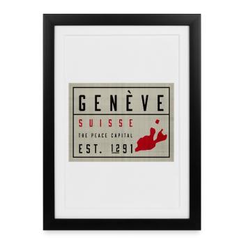 Genève Suisse Capitale de la Paix Millésime - Affiche encadrée (27 × 37 cm) - noir - Devant