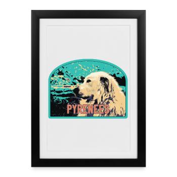 Écusson Chien Berger Pyrénées : Compagnon Montagne - Affiche encadrée (27 × 37 cm) - noir - Devant