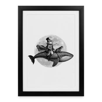 True Moon Love – A fox flies on a whale - Framed poster (27 × 37 cm) - black - Front