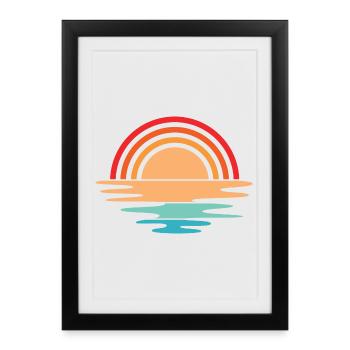 Coucher de soleil rétro vintage icône soleil design - Affiche encadrée (27 × 37 cm) - noir - Devant