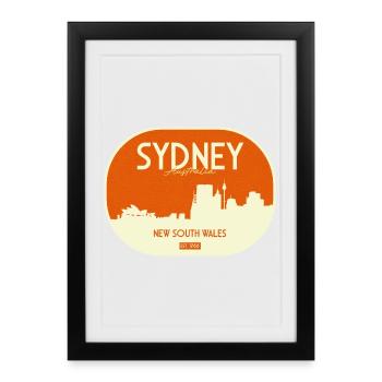 Badge rétro Sydney Skyline - Affiche encadrée (27 × 37 cm) - noir - Devant