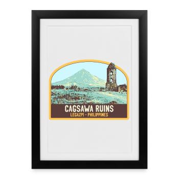 Ruines de Cagsawa, volcan Mayon, Philippines - Affiche encadrée (27 × 37 cm) - noir - Devant