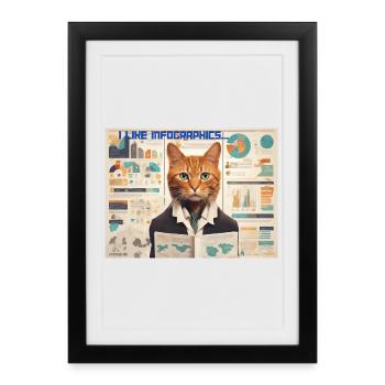 Feline Economist in Infographics - Framed poster (27 × 37 cm) - black - Front