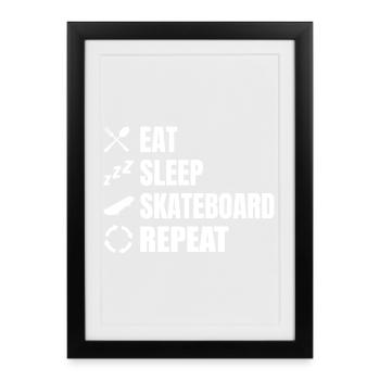 Eating, sleeping, skateboarding, repeating - Framed poster (27 × 37 cm) - black - Front