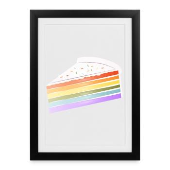Morceau de gâteau arc-en-ciel aux couleurs pastel délicates - Affiche encadrée (27 × 37 cm) - noir - Devant