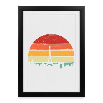 Coucher de soleil Tour Eiffel - Affiche encadrée (27 × 37 cm) - noir - Devant