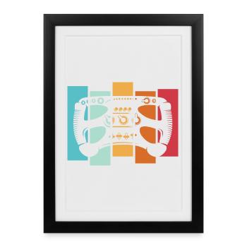 Rétro Racing Sim Formula Volant Logo de voiture vintage - Affiche encadrée (27 × 37 cm) - noir - Devant