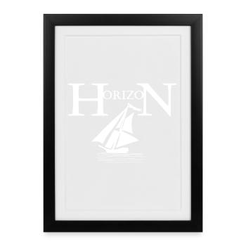 White boat and horizon - Framed poster (27 × 37 cm) - black - Front