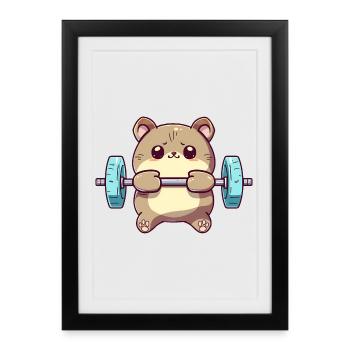 Cute Cartoon Hamster Lifting a Barbell - Framed poster (27 × 37 cm) - black - Front