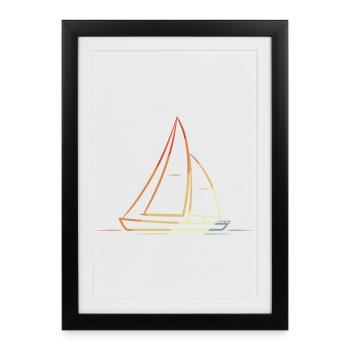 Voilier Line Art Vintage - Affiche encadrée (27 × 37 cm) - noir - Devant