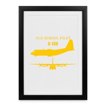 Pilote à l’ancienne C-130 - Affiche encadrée (27 × 37 cm) - noir - Devant