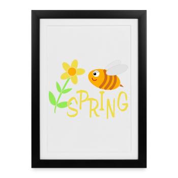 Happy bees with flower motif - Framed poster (27 × 37 cm) - black - Front