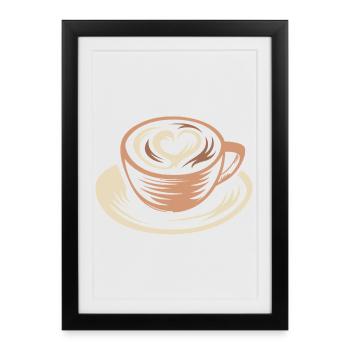 Stylized Coffee Mug with Latte Art Heart - Framed poster (27 × 37 cm) - black - Front