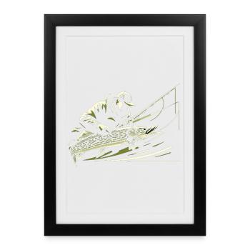 Pêche Pêcheur Brochet Poisson Géant Vert Olive Cadeau - Affiche encadrée (27 × 37 cm) - noir - Devant