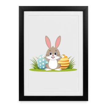 Happy Easter bunny with colorful Easter eggs - Framed poster (27 × 37 cm) - black - Front