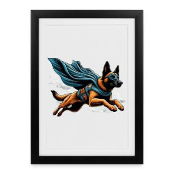 Super Dog Belgian Shepherd Cape Gift - Framed poster (27 × 37 cm) - black - Front