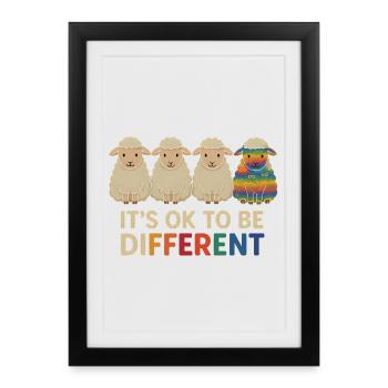 C’est normal d’être différent – Moutons neurodivergents - Affiche encadrée (27 × 37 cm) - noir - Devant