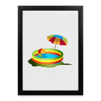 Pataugeoire colorée avec parasol et ballon - Affiche encadrée (27 × 37 cm) - noir - Devant