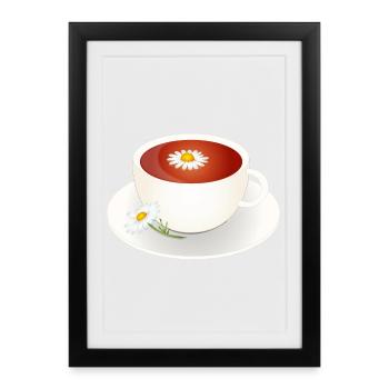 Motif de thé à la camomille avec fleur dans une élégante tasse - Affiche encadrée (27 × 37 cm) - noir - Devant
