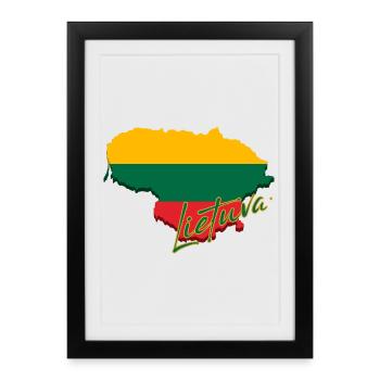 Map of Lithuania, flag of Lithuania - Framed poster (27 × 37 cm) - black - Front