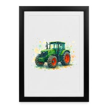 Tracteur aquarelle aux couleurs vibrantes - Affiche encadrée (27 × 37 cm) - noir - Devant